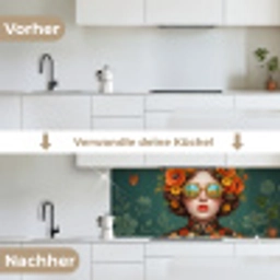 Portret - Vrouw - Kleurrijk - Expressief keuken achterwand 2 middel -voor-na_DE