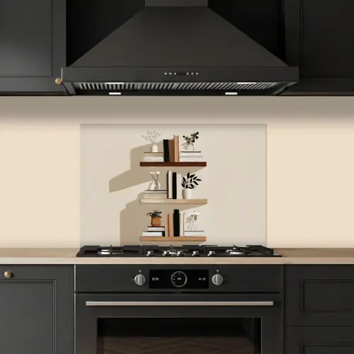 Plankjes - Boeken - Vaasjes - Planten keuken achterwand spatscherm klein -sfeer1