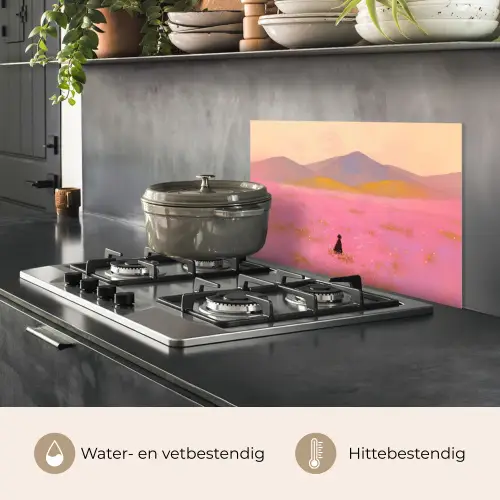 Bloemenweide - Heuvels - Silhouet - Roze keuken achterwand spatscherm klein -usp_NL