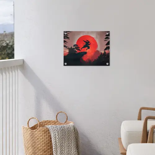 Zon - Krijger - Bomen - Bergen tuinposter los doek klein -sfeer8