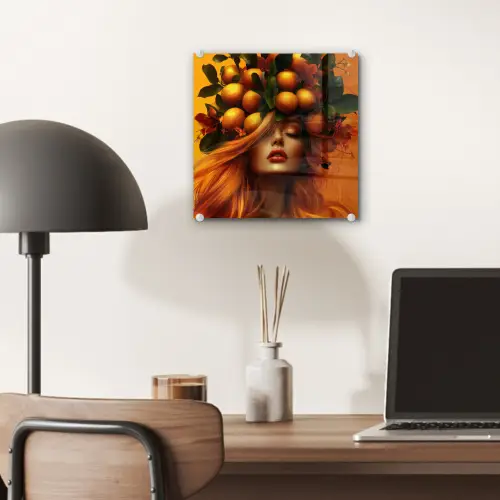 Vrouw - Citroenen - Bloesem - Geel plexiglas 5mm klein -sfeer6