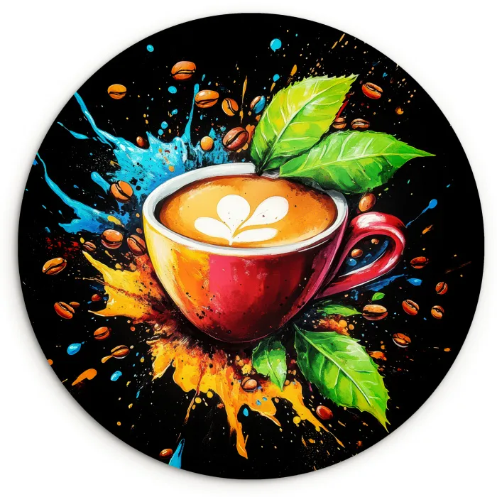Koffie - Graffiti - Drinken - Abstract Wandcirkel kunststof plaat 5mm dik klein -3d