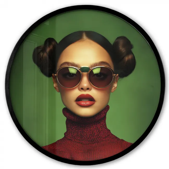 Vrouw - Groen - Bril - Aesthetic - Modern Fotolijst rond zonder passe partout klein -3d