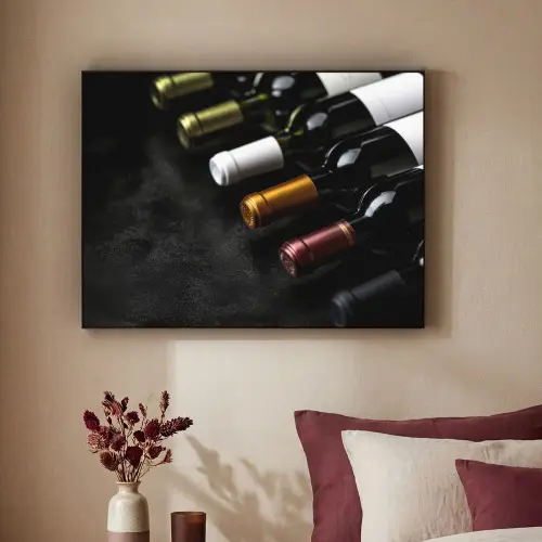 Wijn - Flessen - Variatie - Smaken Textielframe - compleet frame klein -sfeer1