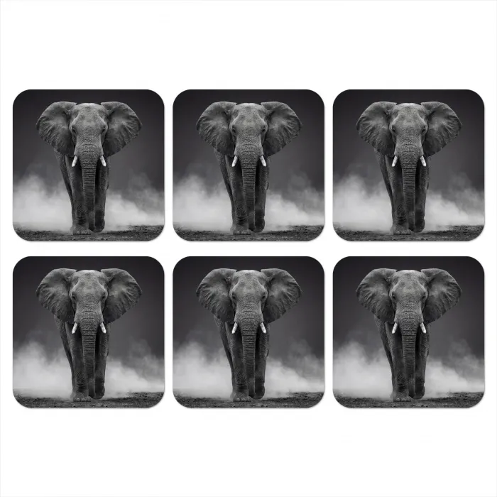 Olifant - Zwart - Wit - Rook onderzetter kurk middel -3d
