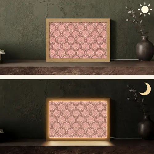 Waaiermotief - Patroon - Roze Light Box met kabel (Tafellamp) klein -sfeer3