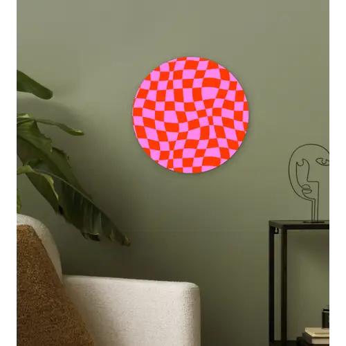 Blokken - Roze - Rood - Patroon Wandcirkel plexiglas klein 852 -sfeer3