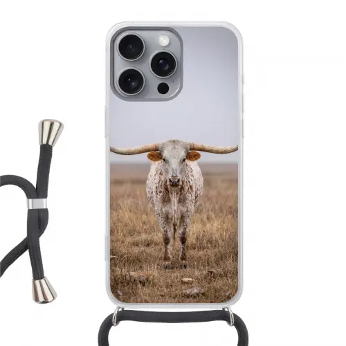 Longhorn - Grasveld - Dier Hoesje iPhone 16 Pro Max met koord klein -3d