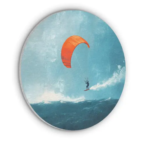 Kitesurfer - Oranje - Zee - Lucht Akoestische PET Vilt - Rond klein -3d
