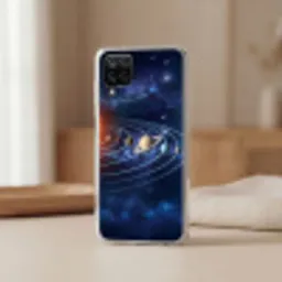 Ruimte - Zonnestelsel - Blauw Telefoonhoesje Samsung Galaxy A12 klein -sfeer2