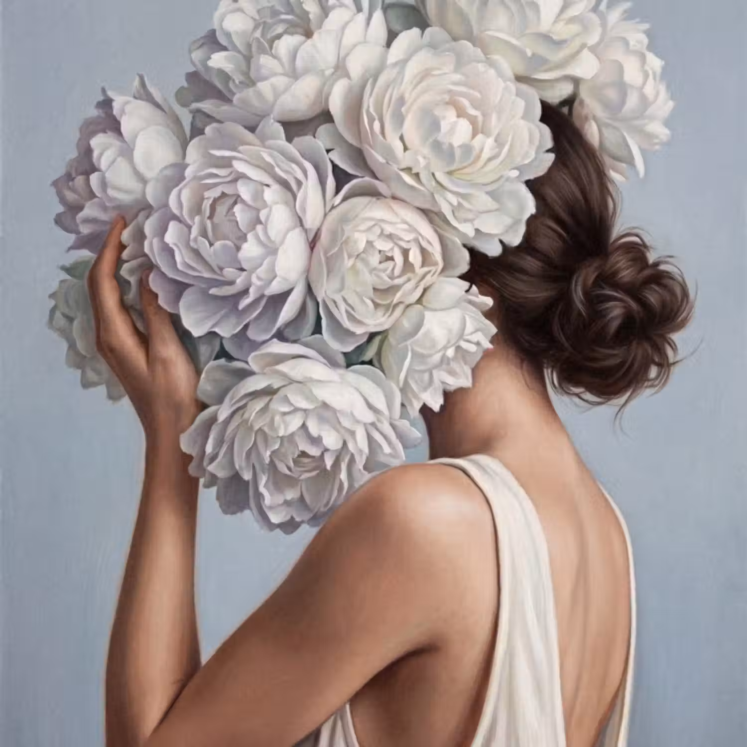Behang - Bloemen - Vrouw - Wit