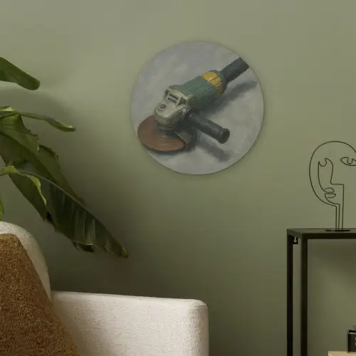 Haakse slijper - Schilderij - Gereedschap Akoestische PET Vilt - Rond klein -sfeer2