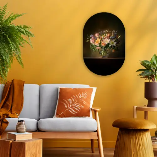 Glazen - Bloemen - Boeket - Kleuren Wandcirkel Ovaal Forex klein -sfeer4
