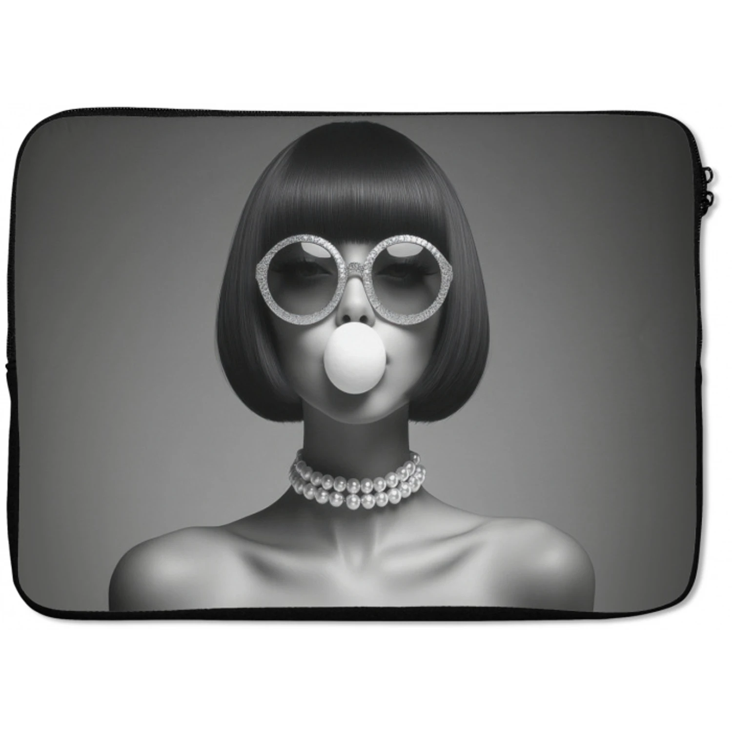 Vrouw - Zwart Wit - Ketting - Zonnebril laptophoes neopreen klein -zkaufland3dotto