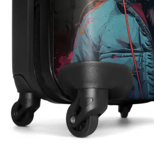 Chimpansee met koptelefoon en blauwe jas NBS - Handbagage koffer - Kinderen Unisex middel -wiel