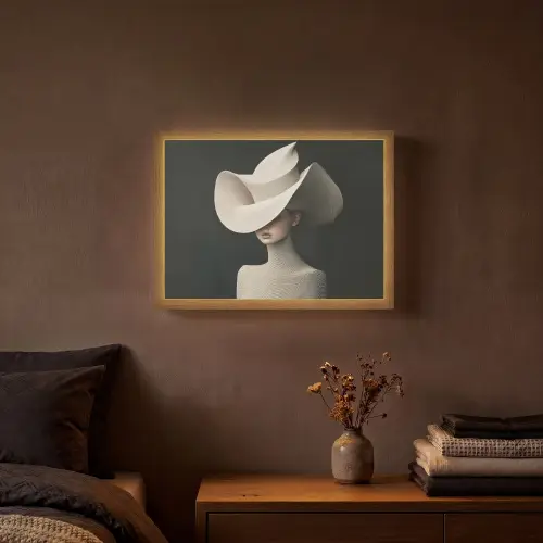 Vrouw - Golvende - Hoed Light Box met batterij (Wandlamp) middel -sfeer4