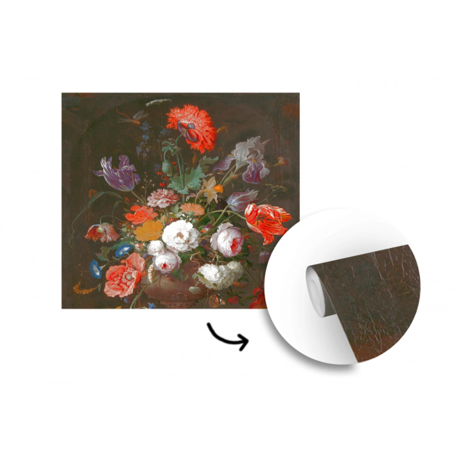 Stilleven met bloemen en een horloge - Schilderij van Abraham Mignon fotobehang vinyl groot -3d