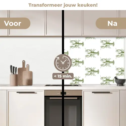 Kreeften - Groen - Patroon keuken achterwand 2 middel -voor-na2_NL