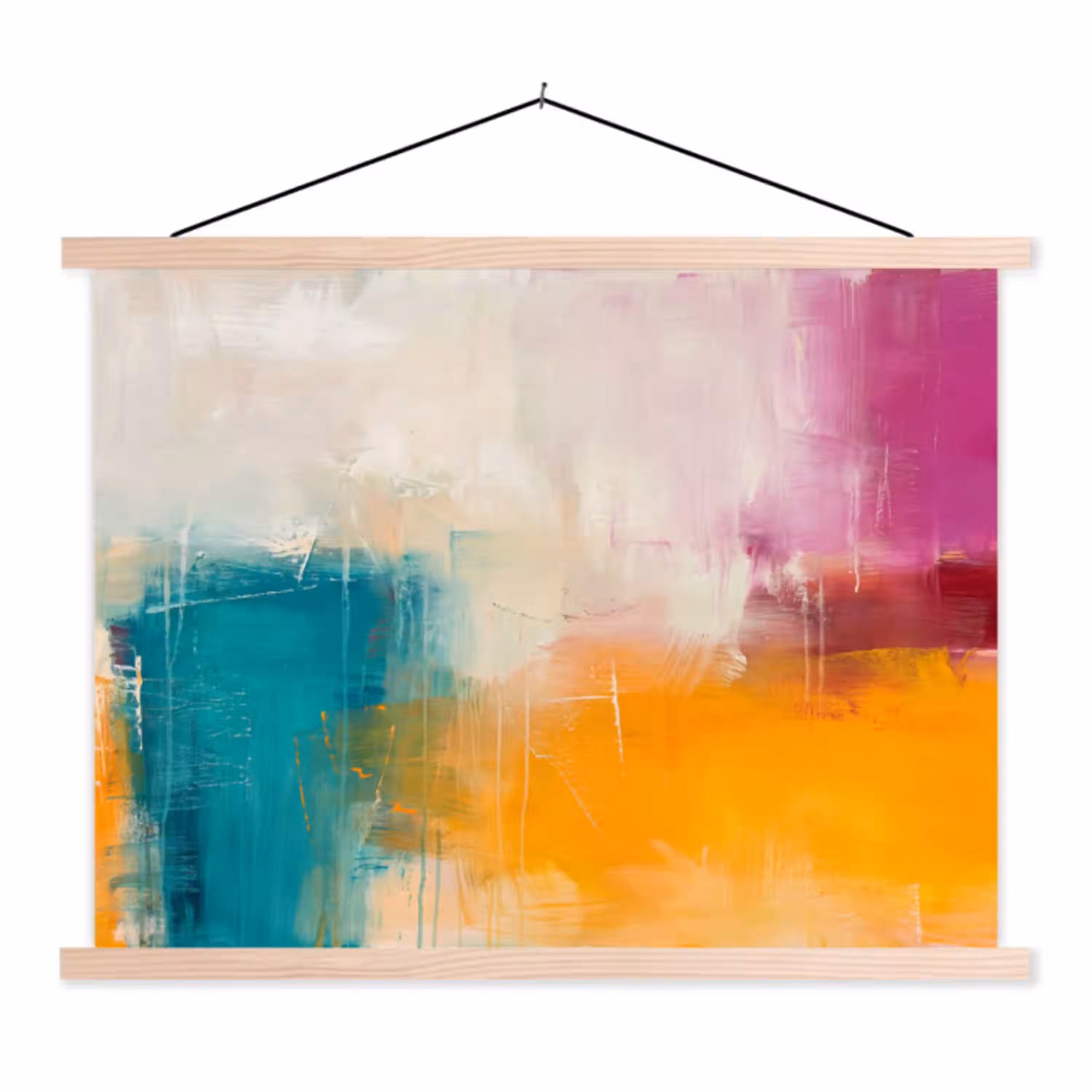 Abstract - Kleurrijk - Modern - Kunst - Oranje textielposter latten blank klein -3d