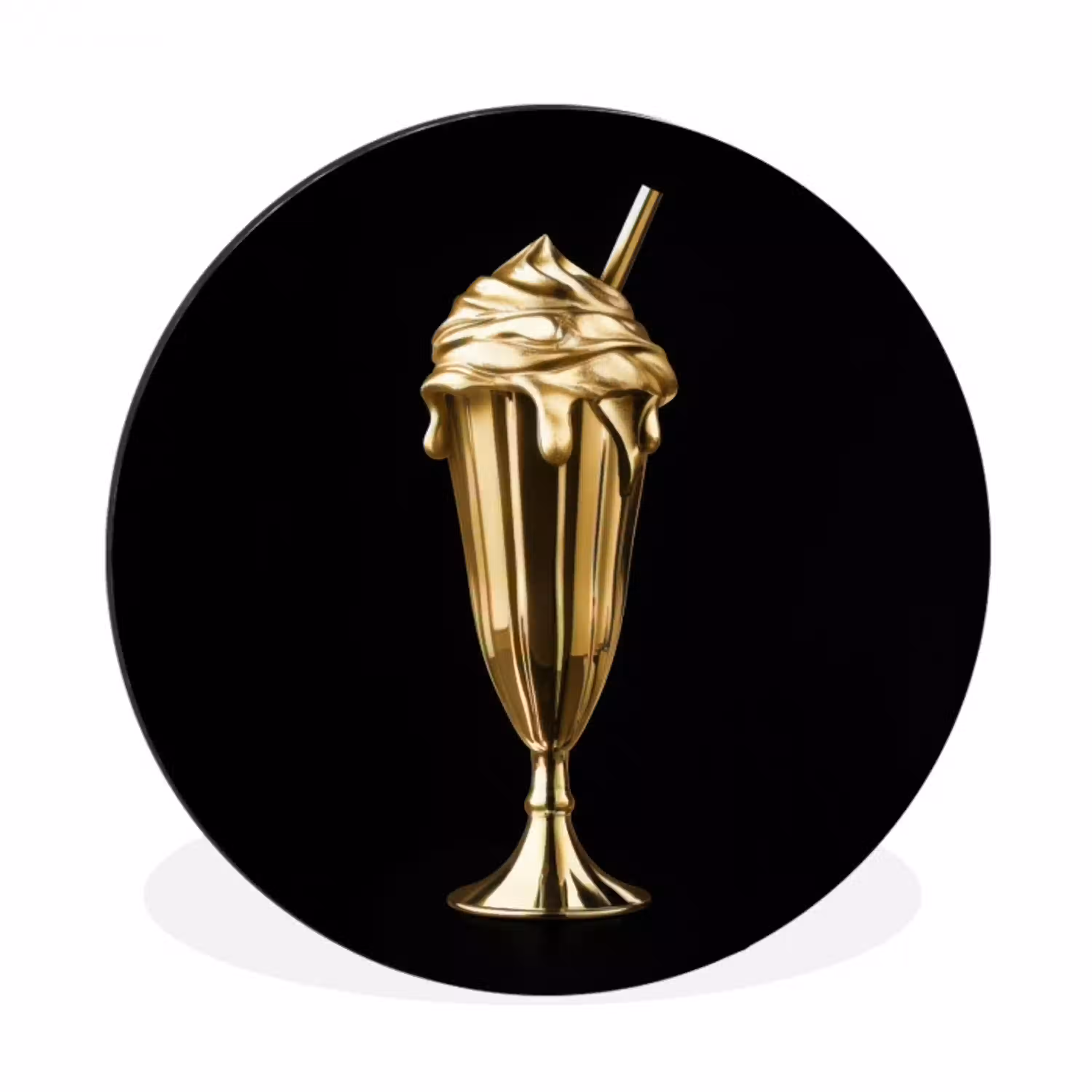 Milkshake - Goud - Drinken - Zwart Wandcirkel aluminium klein -3d