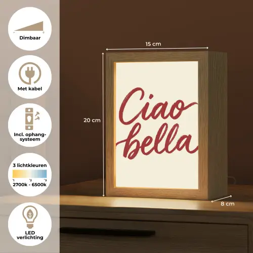Ciao bella - Rood - Wit - Minimalistisch Light Box met kabel (Tafellamp) klein -USP_NL