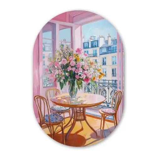 Pink - City - Bloemen Wandcirkel Ovaal Forex klein -3d