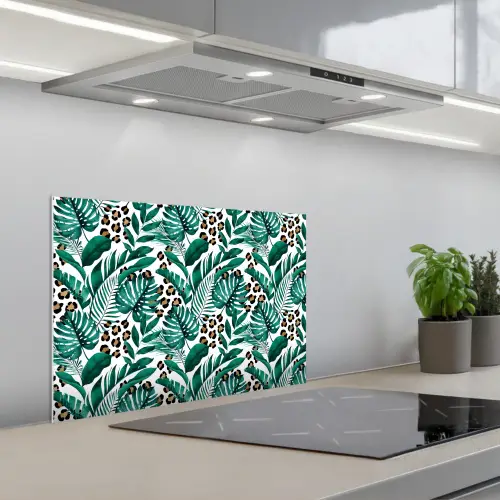 Palmblad - Panterprint - Tropical keuken achterwand spatscherm klein -3d_schuin