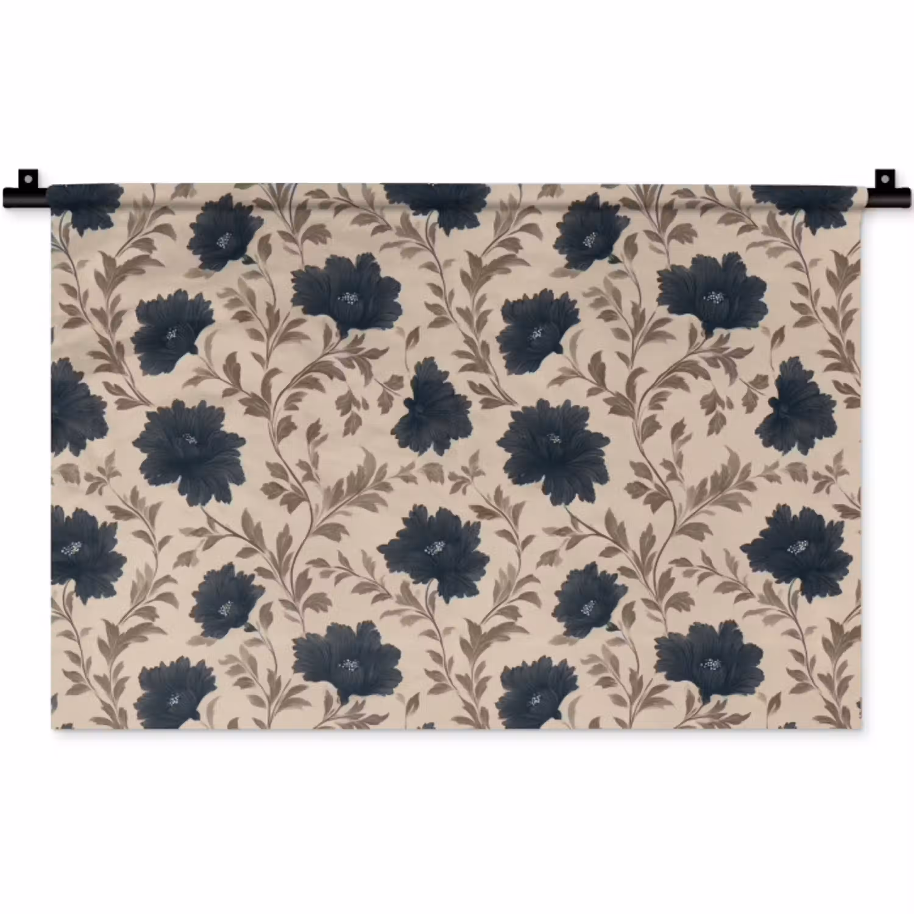 Motief - Bloemen - Zwart - Beige Wandkleed katoen klein 269 -zz3d