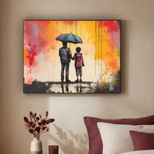 Graffiti - Paraplu - Mensen - Kleuren - Kunst Textielframe - compleet frame klein -sfeer1