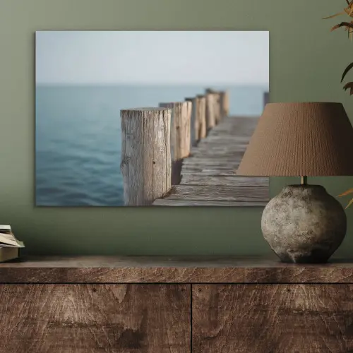 Houten steiger - Helderblauwe lucht PET vilt klein -sfeer2