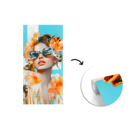 Bloemen - Vrouw - Zonnebril - Blauw fotobehang vinyl groot -3d