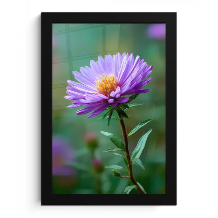 Aster - Paars - Bloem - Blaadjes fotolijst zwart zonder passe partout klein -3d