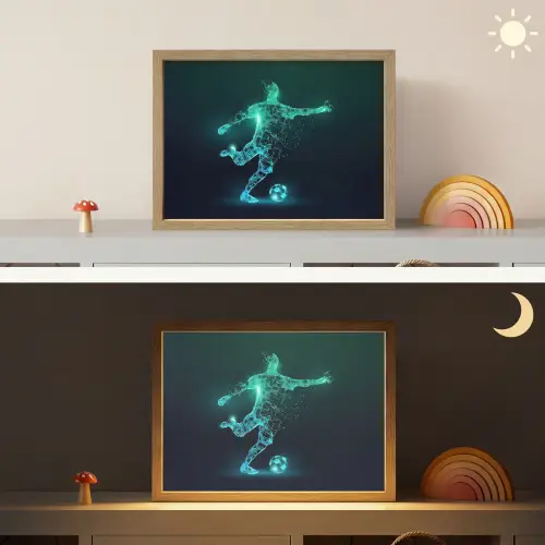 Voetballer - Trap - Blauw - Digitaal Light Box met batterij (Wandlamp kind) middel -sfeer3_kind