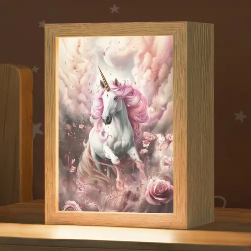 Eenhoorn - Meisje - Roze - Bloemen - Sprookje Light Box met kabel klein -zzz_3d_website