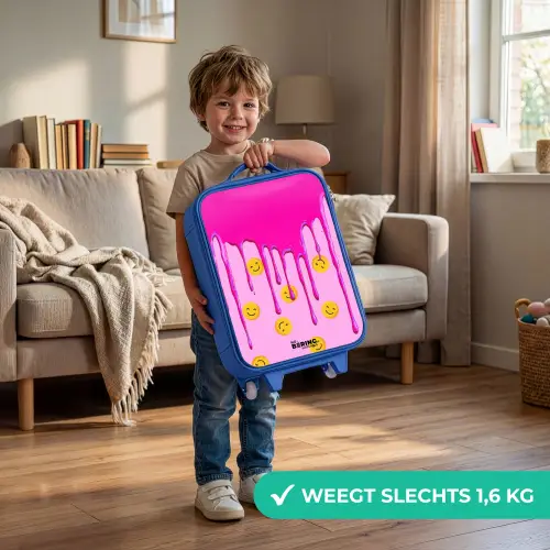 Verf - Smiley - Roze Kinderkoffer - Blauw klein -sfeer2_NL
