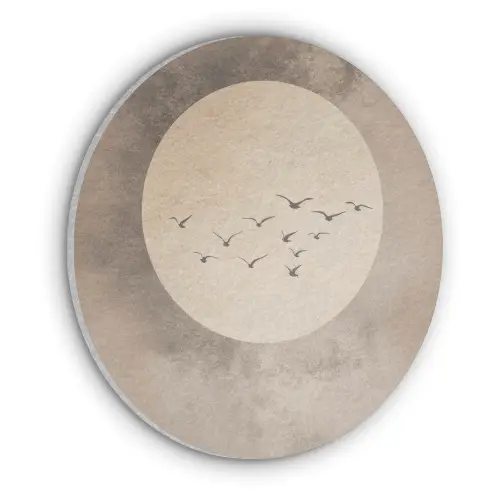 Vogel - Beige - Japandi Akoestische PET Vilt - Rond klein -3d