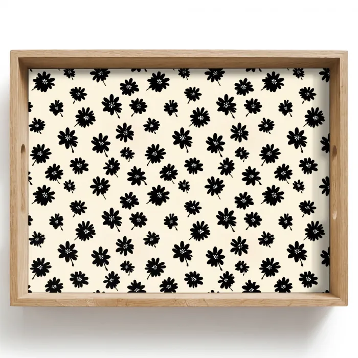 Madeliefjes - Grafisch - Zwart - Beige Dienblad Rechthoek middel 911 -z3d_shopping