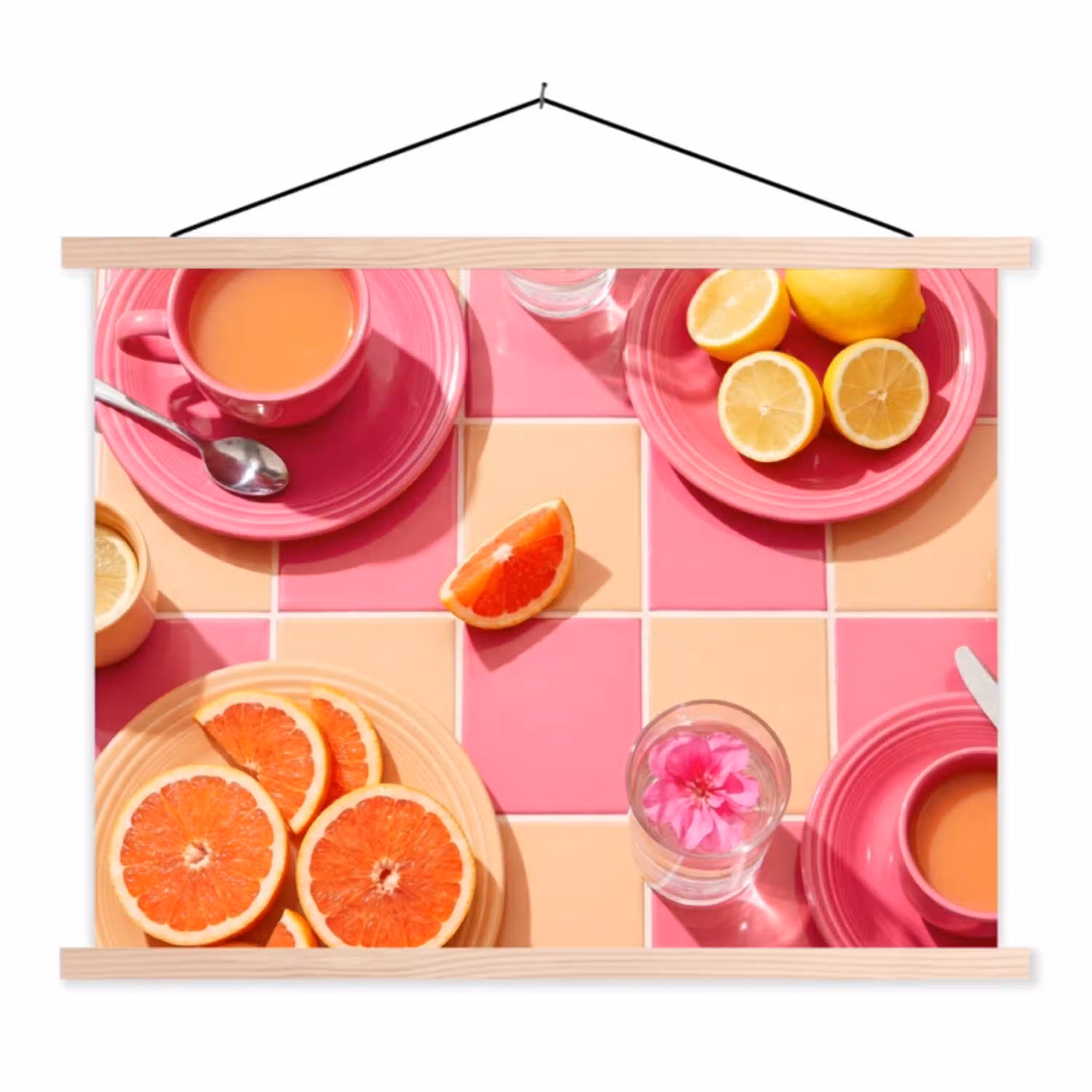 Eten - Citrusvruchten - Stillevens - Roze - Oranje textielposter latten blank klein -3d