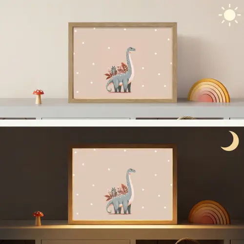 Dinosaurus - Planten - Stippen - Beige Light Box met batterij (Wandlamp kind) middel -sfeer3_kind