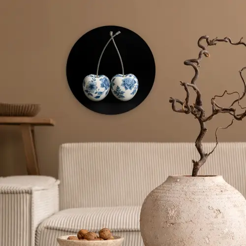 Kersen - Delfts blauw - Fruit Wandcirkel kunststof plaat 5mm dik klein -sfeer1