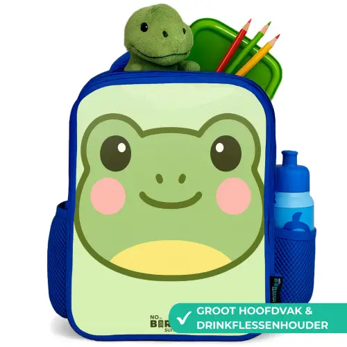 Kawai - Kikker - Groen Kinderrugzak - Blauw middel -inhoud_NL