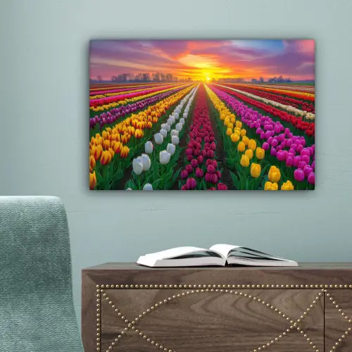 Tulpenveld - Zonsondergang - Kleurrijk canvas 2cm klein -sfeer4
