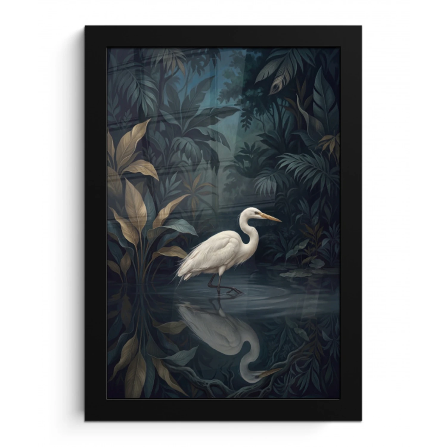 Reiger - Water - Natuur - Modern - Wit fotolijst zwart zonder passe partout klein -3d