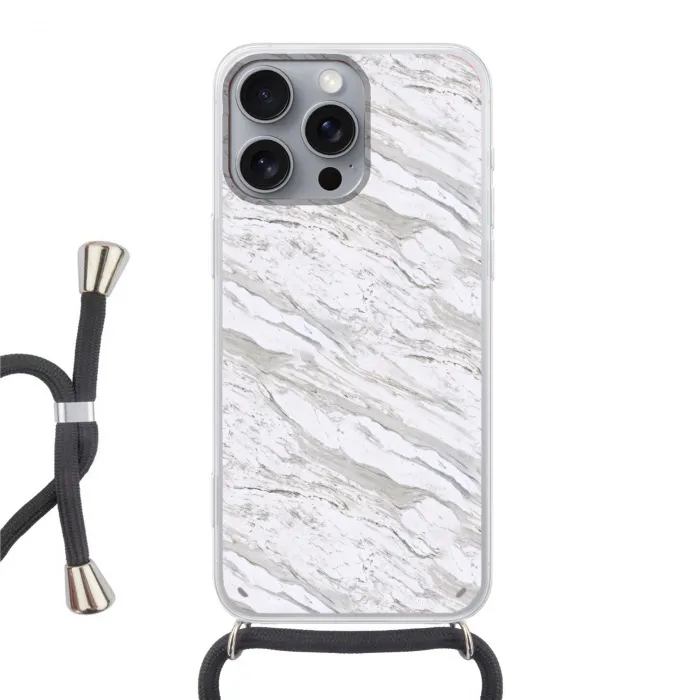 Marmer - Wit - Grijsgroen Hoesje iPhone 16 Pro Max met koord klein 804 -3d