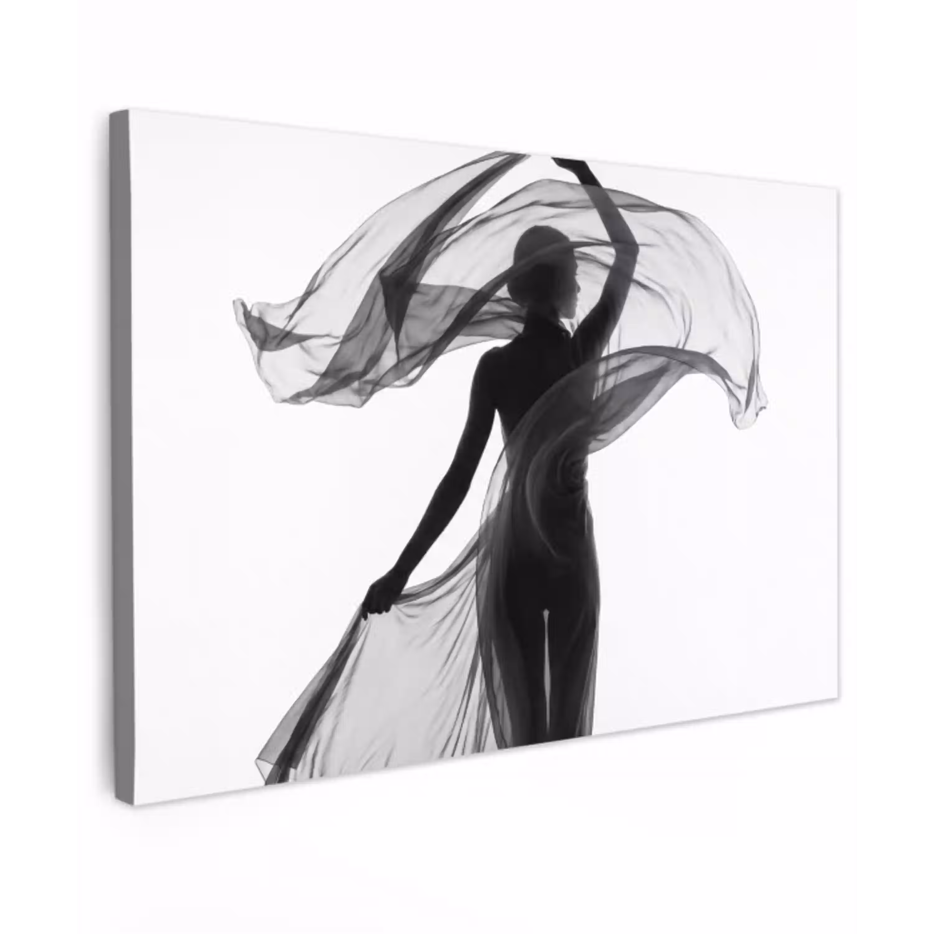 Vrouw - Sluier - Portret - Zwart - Wit - Artistiek Tuinposter op houten frame 2 cm dik klein -3d