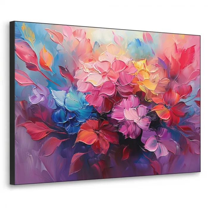 Bloemen - Verf - Abstract - Kleurrijk Textielframe zwart klein -3d