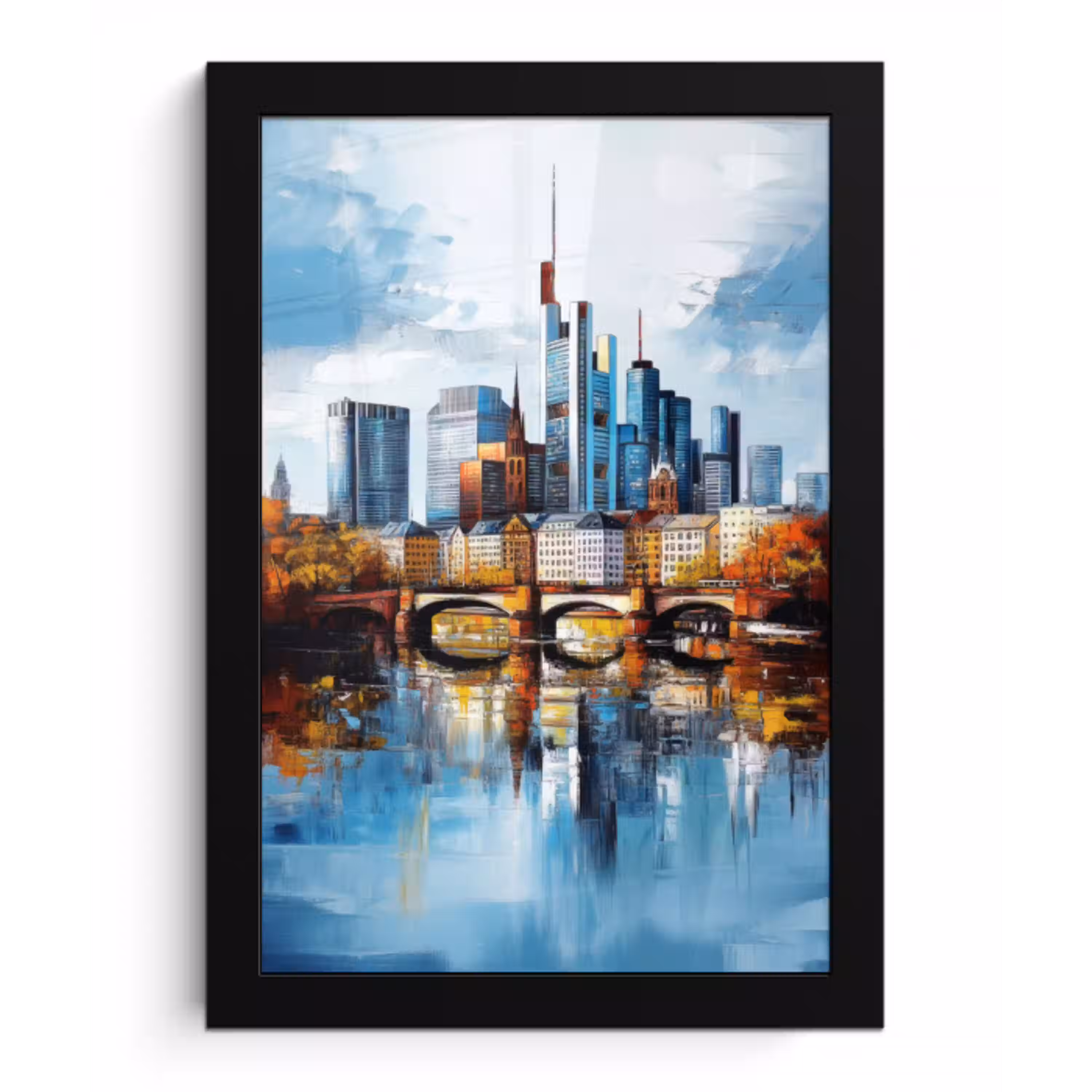 Bomen Frankfurt- Stad - Skyline - Brug fotolijst zwart zonder passe partout klein -3d