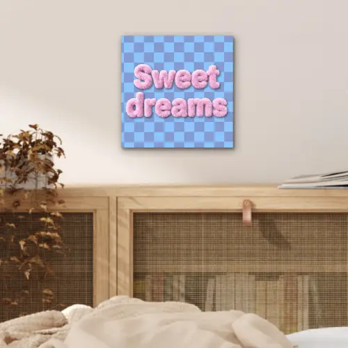 Sweet dreams - Vierkanten - Roze - Blauw aluminium wit klein -sfeer3