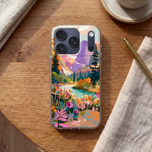 Rivier - Vallei vol bloemen - Levendig Telefoonhoesje iPhone 17 Pro klein -sfeer1