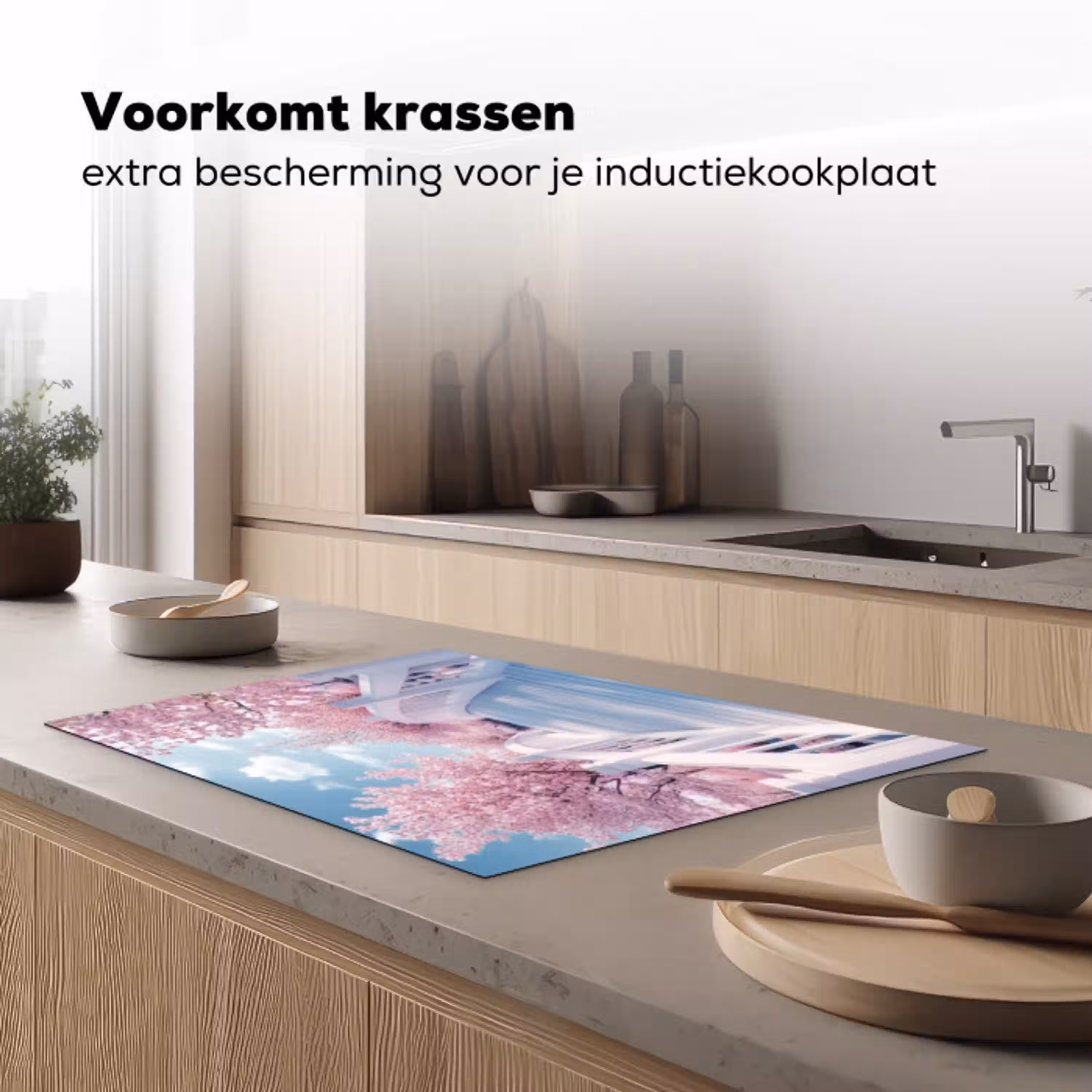 Brug - Kersenbomen - Wit Inductie beschermer vinyl 3mm klein -sfeer1